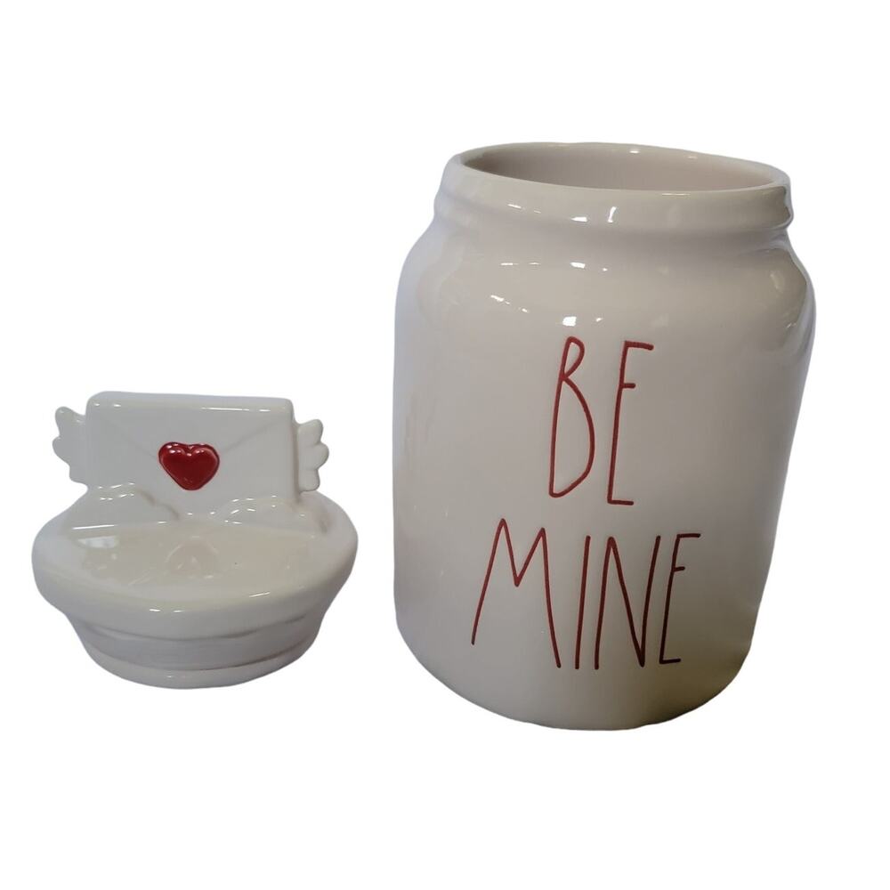 Rae Dunn Be Mine Red White Hearts Lidded Ceramic Canister Container Cookie Jar - Picture 11 of 12
